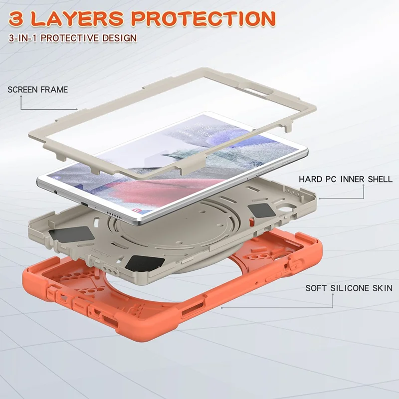 PC + Silicone Combo Hybrid Case with 360 Degree Rotary Kickstand for Samsung Galaxy Tab A7 Lite 8.7-inch - Living Coral