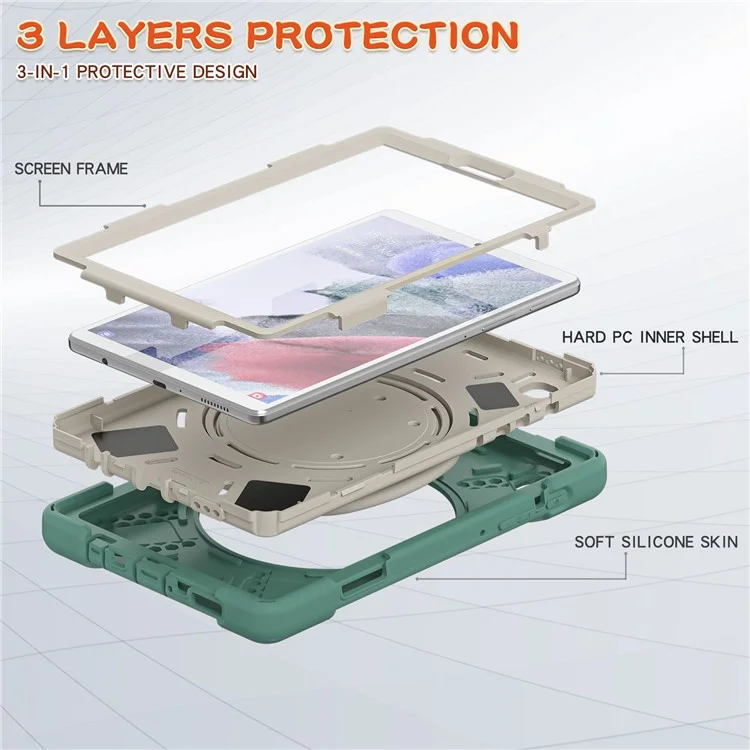 PC + Silicone Combo Hybrid Case with 360 Degree Rotary Kickstand for Samsung Galaxy Tab A7 Lite 8.7-inch - Emerald Green