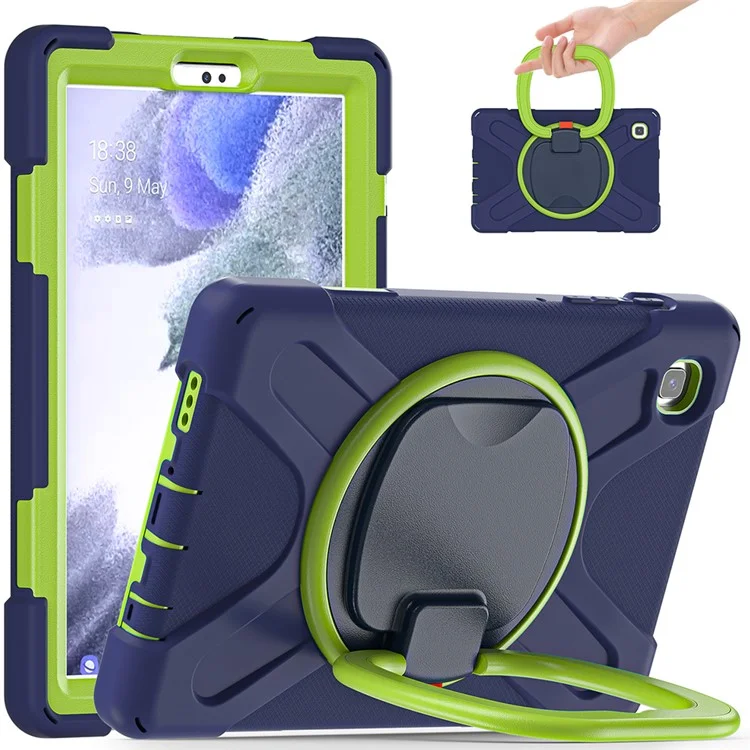 PC + Silicone Combo Hybrid Case with 360 Degree Rotary Kickstand for Samsung Galaxy Tab A7 Lite 8.7-inch - Navy Blue/Lime