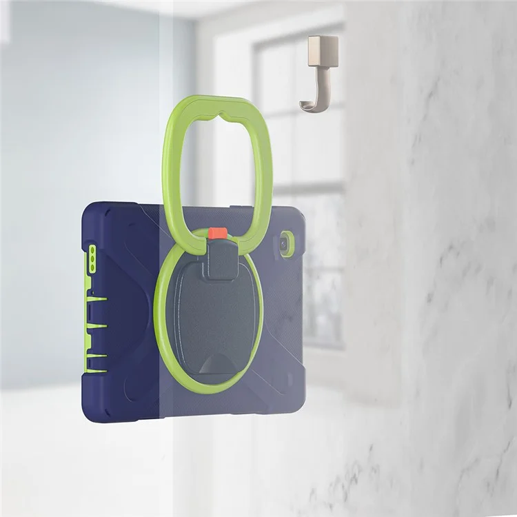 PC + Silicone Combo Hybrid Case with 360 Degree Rotary Kickstand for Samsung Galaxy Tab A7 Lite 8.7-inch - Navy Blue/Lime