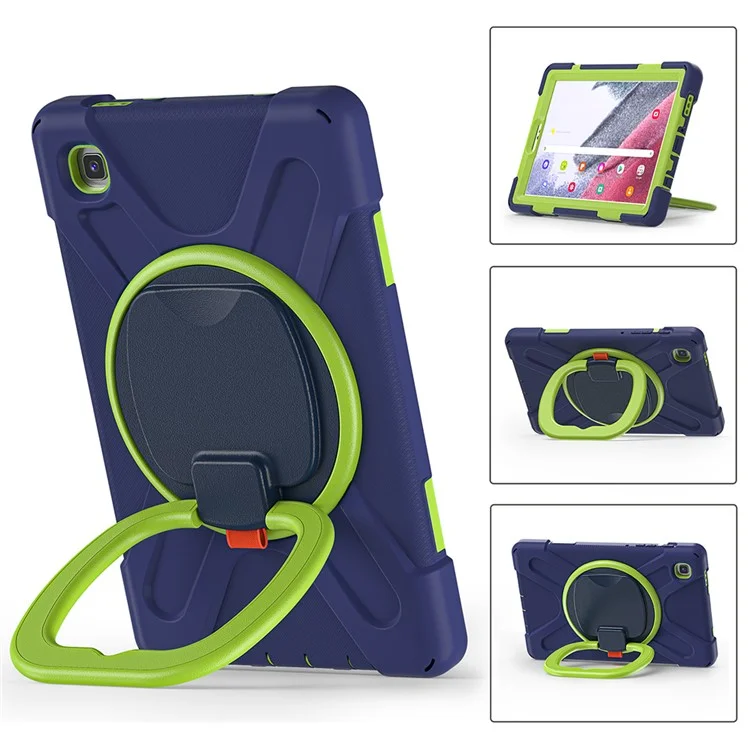 PC + Silicone Combo Hybrid Case with 360 Degree Rotary Kickstand for Samsung Galaxy Tab A7 Lite 8.7-inch - Navy Blue/Lime