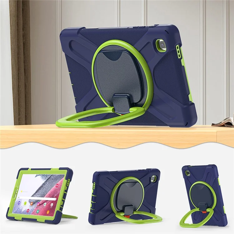 PC + Silicone Combo Hybrid Case with 360 Degree Rotary Kickstand for Samsung Galaxy Tab A7 Lite 8.7-inch - Navy Blue/Lime