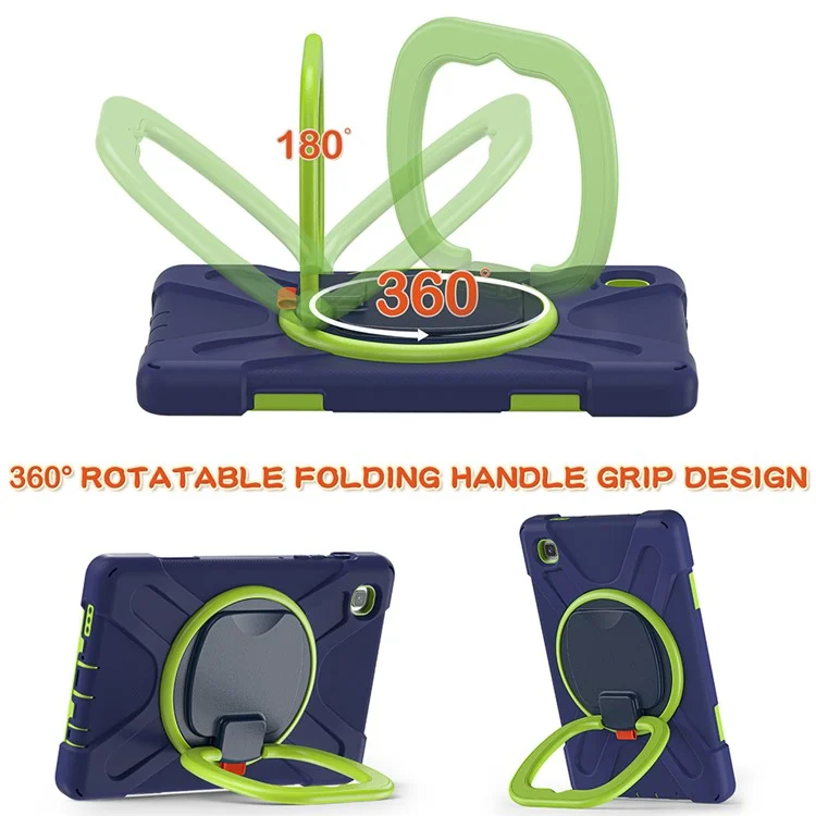 PC + Silicone Combo Hybrid Case with 360 Degree Rotary Kickstand for Samsung Galaxy Tab A7 Lite 8.7-inch - Navy Blue/Lime