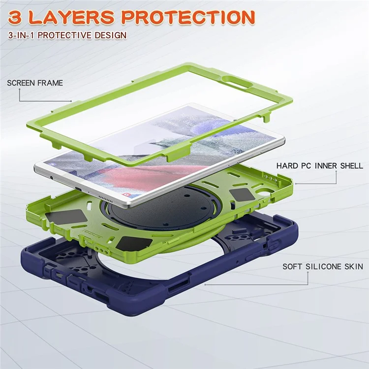 PC + Silicone Combo Hybrid Case with 360 Degree Rotary Kickstand for Samsung Galaxy Tab A7 Lite 8.7-inch - Navy Blue/Lime