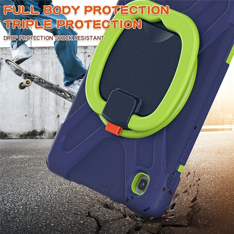 PC + Silicone Combo Hybrid Case with 360 Degree Rotary Kickstand for Samsung Galaxy Tab A7 Lite 8.7-inch - Navy Blue/Lime