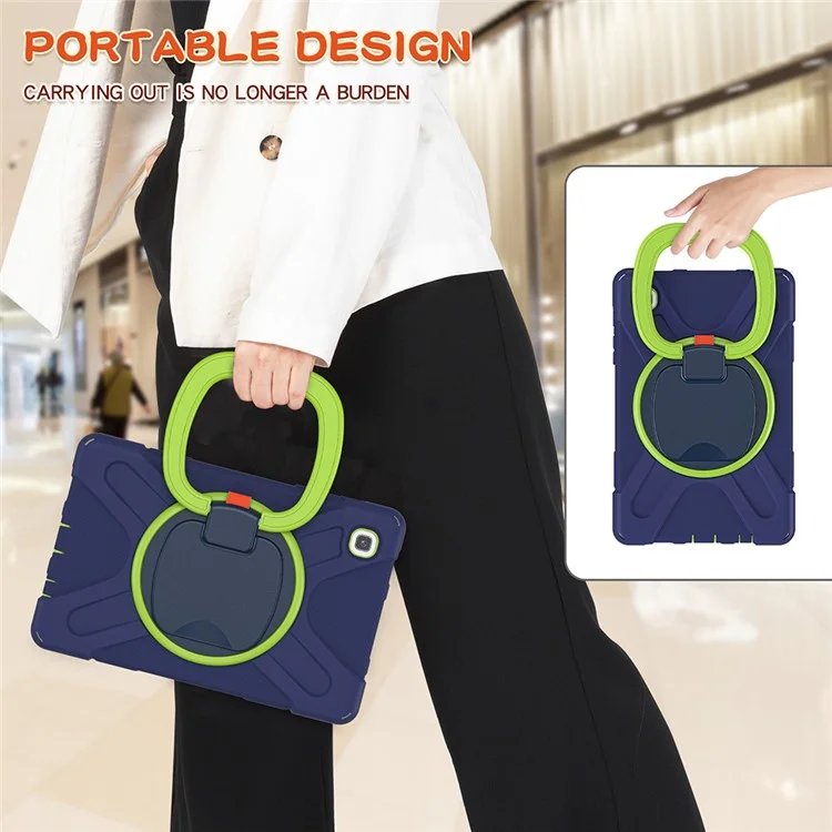PC + Silicone Combo Hybrid Case with 360 Degree Rotary Kickstand for Samsung Galaxy Tab A7 Lite 8.7-inch - Navy Blue/Lime