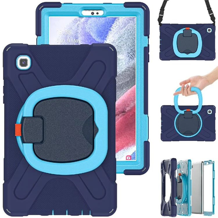 360 Grad Schwenkbares Kickstand-Design Hybrid-Tablet-Hülle mit Schultergurt (Stil B) für Samsung Galaxy Tab A7 Lite 8,7 Zoll - Navy Blue/Blue