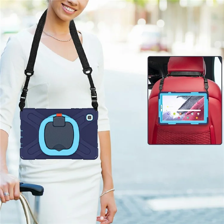 360 Grad Schwenkbares Kickstand-Design Hybrid-Tablet-Hülle mit Schultergurt (Stil B) für Samsung Galaxy Tab A7 Lite 8,7 Zoll - Navy Blue/Blue