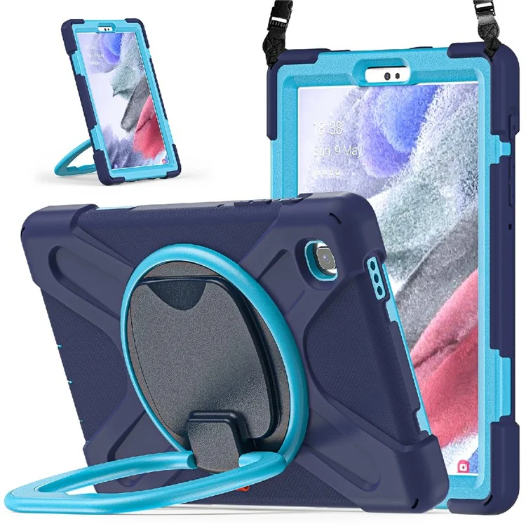360 Grad Schwenkbares Kickstand-Design Hybrid-Tablet-Hülle mit Schultergurt (Stil B) für Samsung Galaxy Tab A7 Lite 8,7 Zoll - Navy Blue/Blue