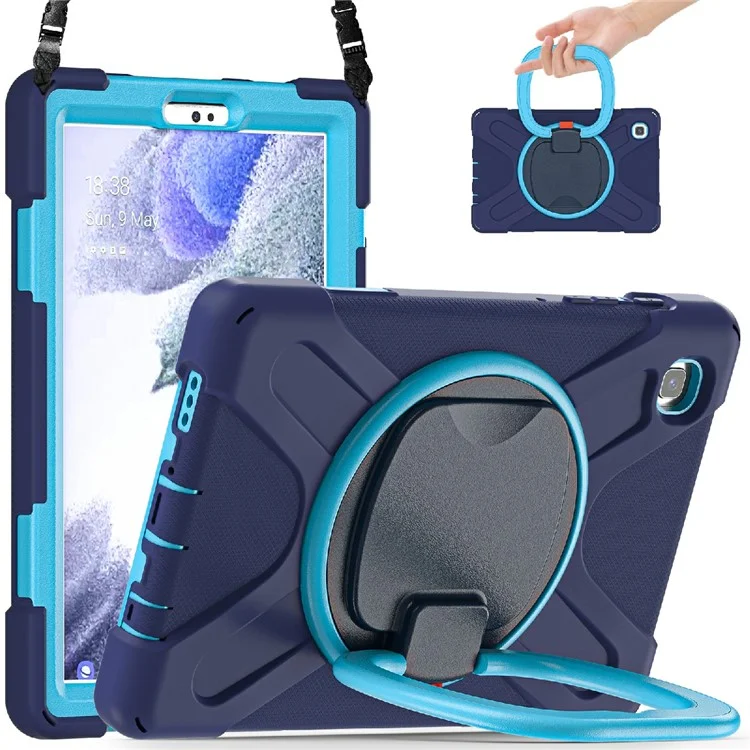 360 Grad Schwenkbares Kickstand-Design Hybrid-Tablet-Hülle mit Schultergurt (Stil B) für Samsung Galaxy Tab A7 Lite 8,7 Zoll - Navy Blue/Blue