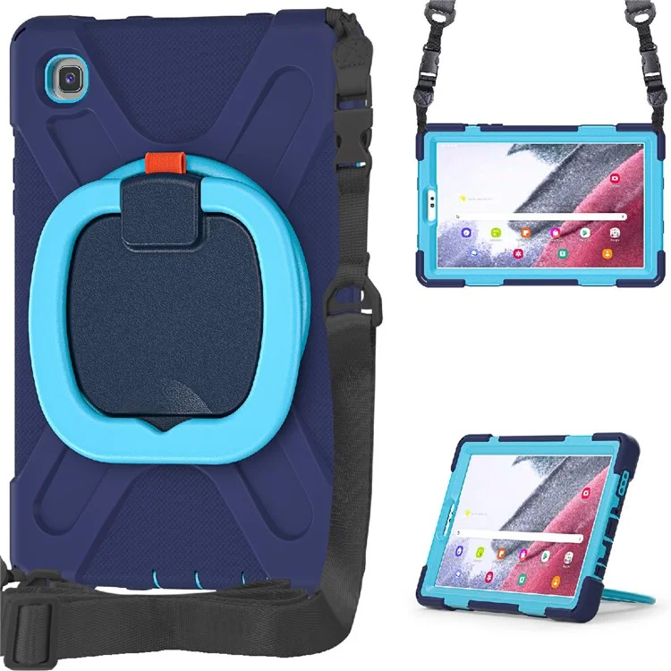 360 Grad Schwenkbares Kickstand-Design Hybrid-Tablet-Hülle mit Schultergurt (Stil B) für Samsung Galaxy Tab A7 Lite 8,7 Zoll - Navy Blue/Blue