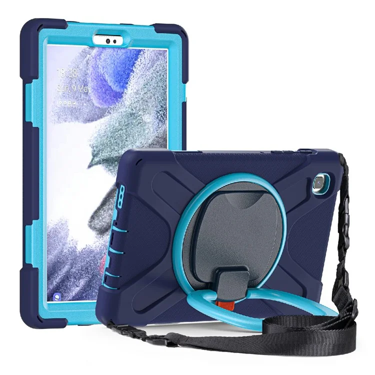 360 Grad Schwenkbares Kickstand-Design Hybrid-Tablet-Hülle mit Schultergurt (Stil B) für Samsung Galaxy Tab A7 Lite 8,7 Zoll - Navy Blue/Blue