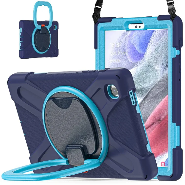 360 Grad Schwenkbares Kickstand-Design Hybrid-Tablet-Hülle mit Schultergurt (Stil B) für Samsung Galaxy Tab A7 Lite 8,7 Zoll - Navy Blue/Blue