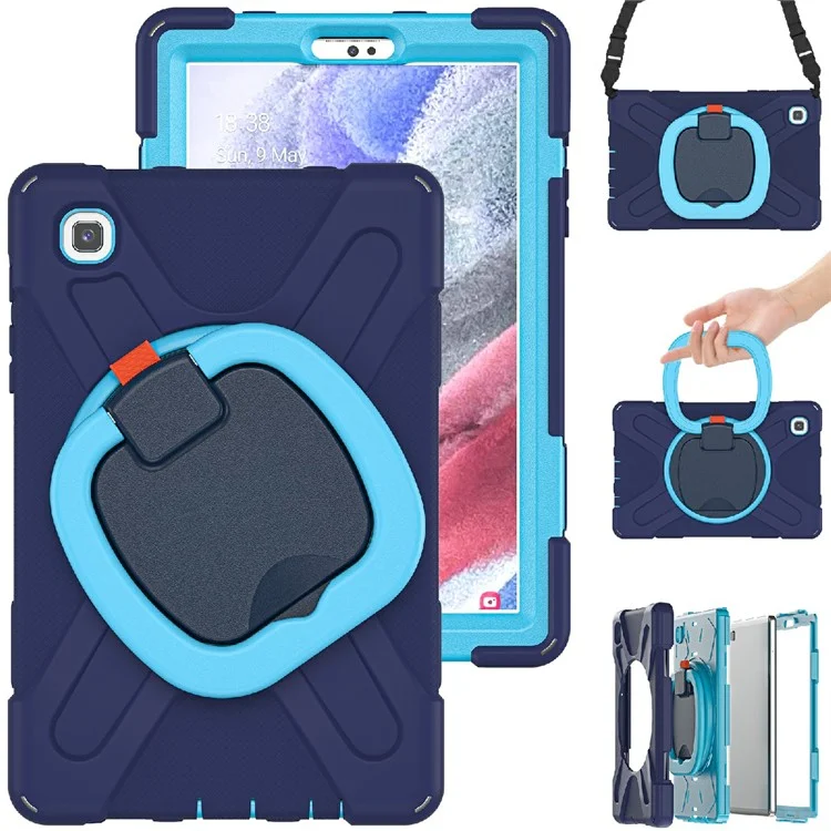 360 Grad Schwenkbares Kickstand-Design Hybrid-Tablet-Hülle mit Schultergurt (Stil B) für Samsung Galaxy Tab A7 Lite 8,7 Zoll - Navy Blue/Blue
