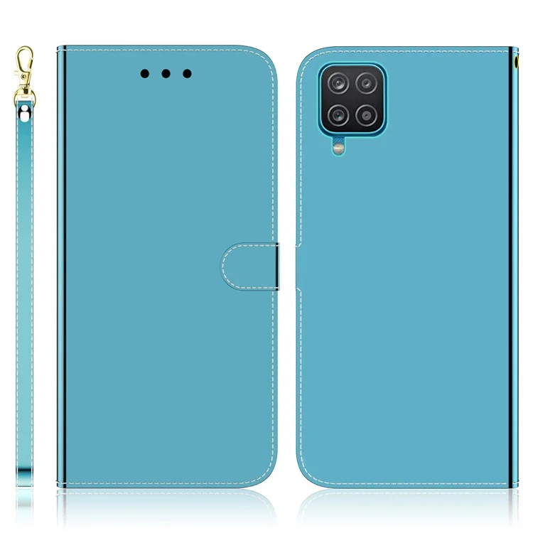 Wallet Stand Mirror-like Surface Leather Case for Samsung Galaxy A22 4G (EU Version) - Blue