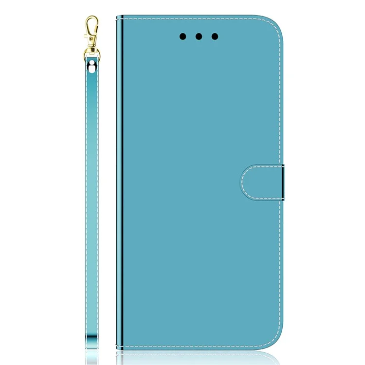 Wallet Stand Mirror-like Surface Leather Case for Samsung Galaxy A22 4G (EU Version) - Blue