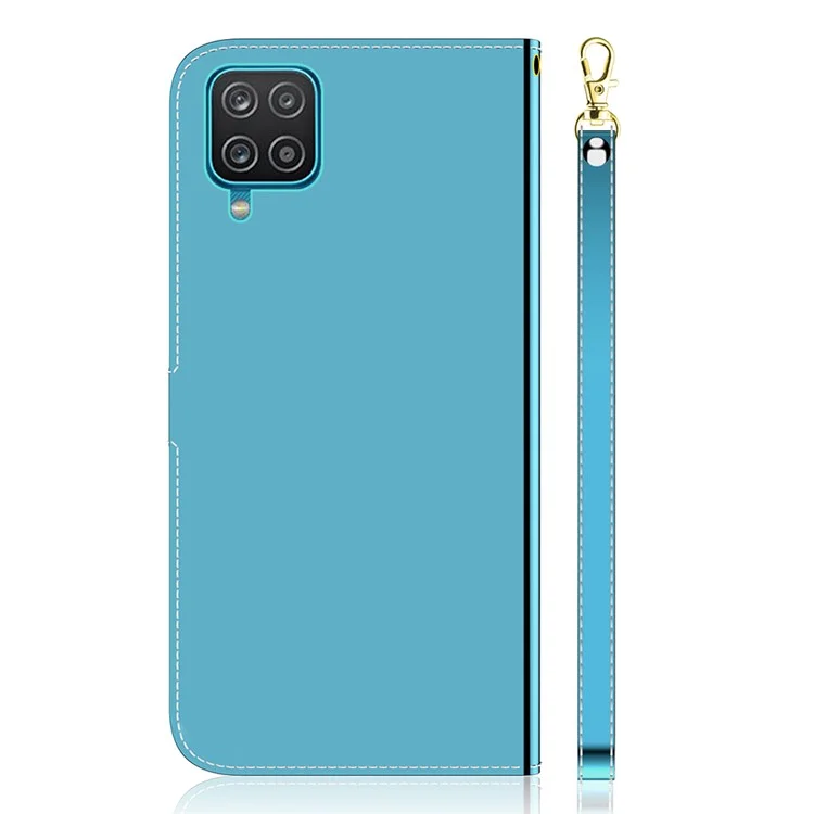 Wallet Stand Mirror-like Surface Leather Case for Samsung Galaxy A22 4G (EU Version) - Blue