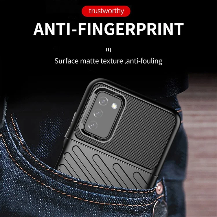 Thunder Series Twill Texture Thickened TPU Protective Cover Case for Samsung Galaxy A03s (164.2 x 75.9 x 9.1mm)/(166.5 x 75.98 x 9.14mm) - Black