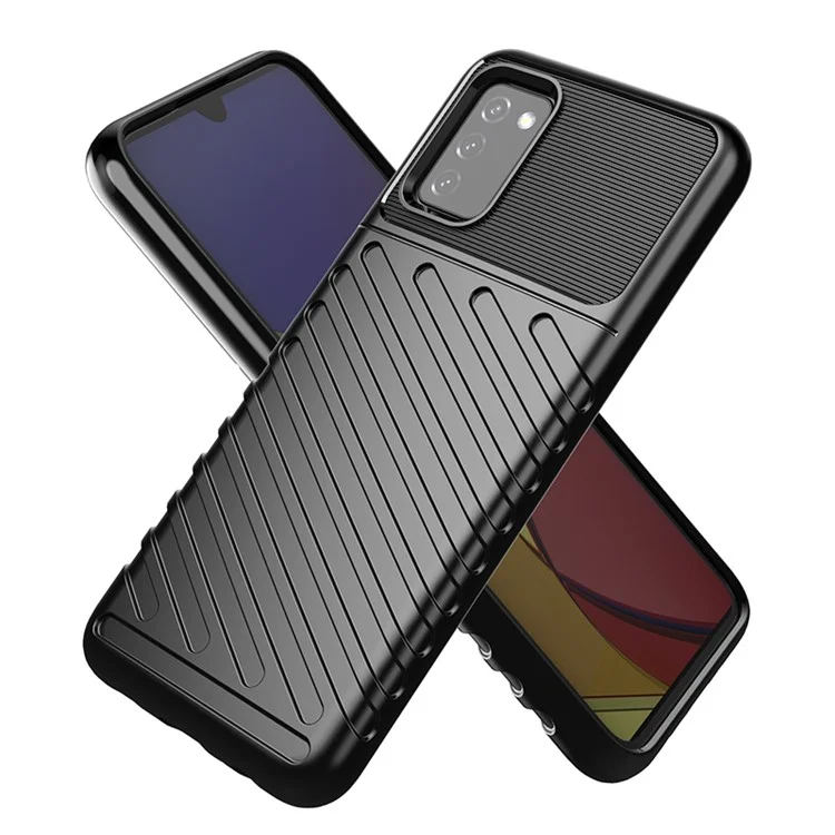 Thunder Series Twill Texture Thickened TPU Protective Cover Case for Samsung Galaxy A03s (164.2 x 75.9 x 9.1mm)/(166.5 x 75.98 x 9.14mm) - Black