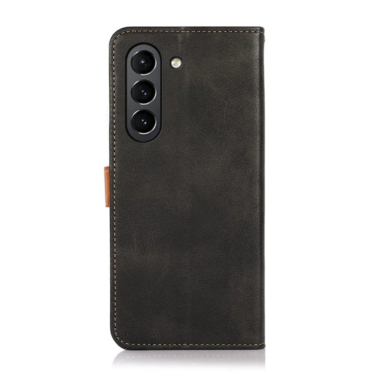 KHAZNEH Golden Magnetic Clasp Stand Wallet Design PU Leather Case for Samsung Galaxy S21 FE - Black