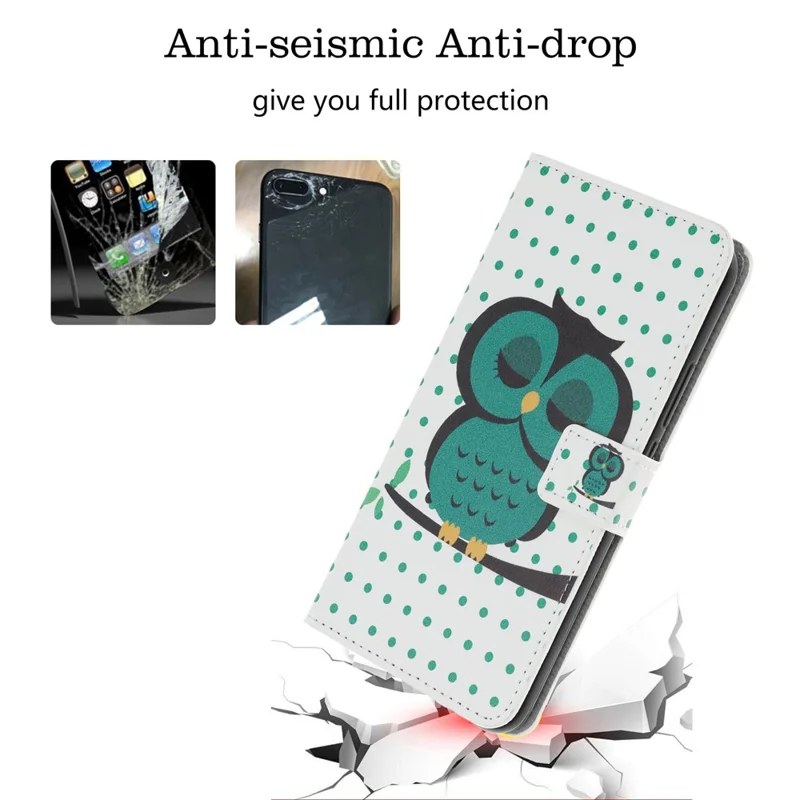 Pattern Printing Full Protection Stand Wallet Design Leather Phone Case for Samsung Galaxy A03s (166.5mm) - Green Owl