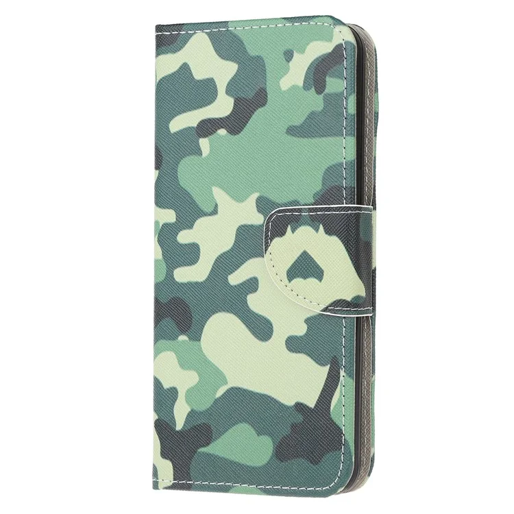 Pattern Printing Cross Texture Leather Wallet Stand Case with Lanyard for Samsung Galaxy A03s (166.5 x 75.98 x 9.14mm) - Camouflage