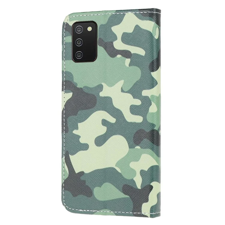 Pattern Printing Cross Texture Leather Wallet Stand Case with Lanyard for Samsung Galaxy A03s (166.5 x 75.98 x 9.14mm) - Camouflage