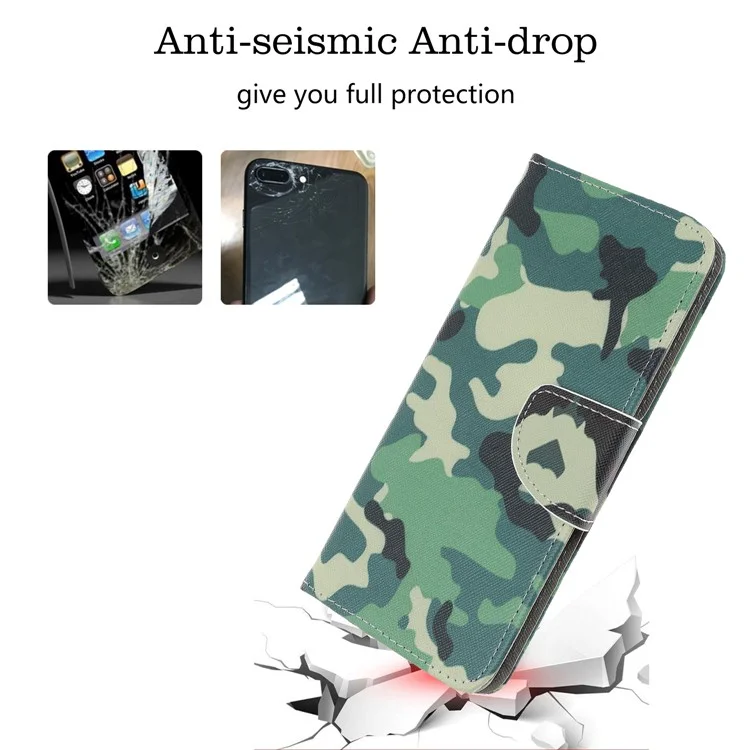 Pattern Printing Cross Texture Leather Wallet Stand Case with Lanyard for Samsung Galaxy A03s (166.5 x 75.98 x 9.14mm) - Camouflage