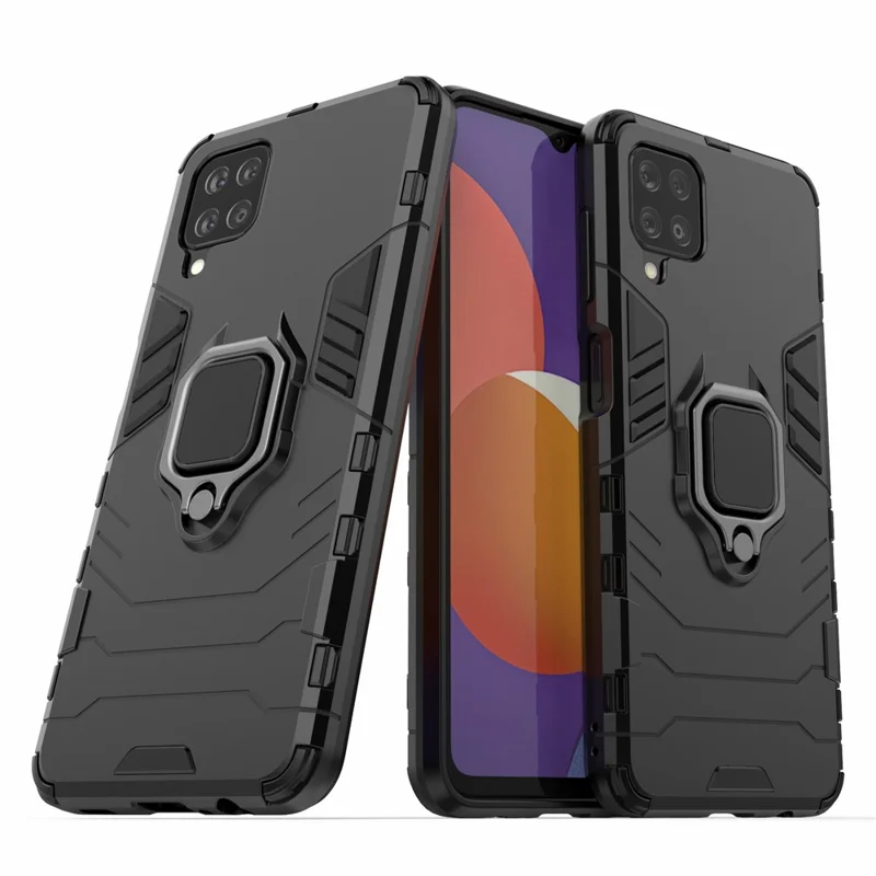 Cool Guard Ring Holder Kickstand PC TPU Hybrid Case Protective Shell pour Samsung Galaxy M12 - Noir