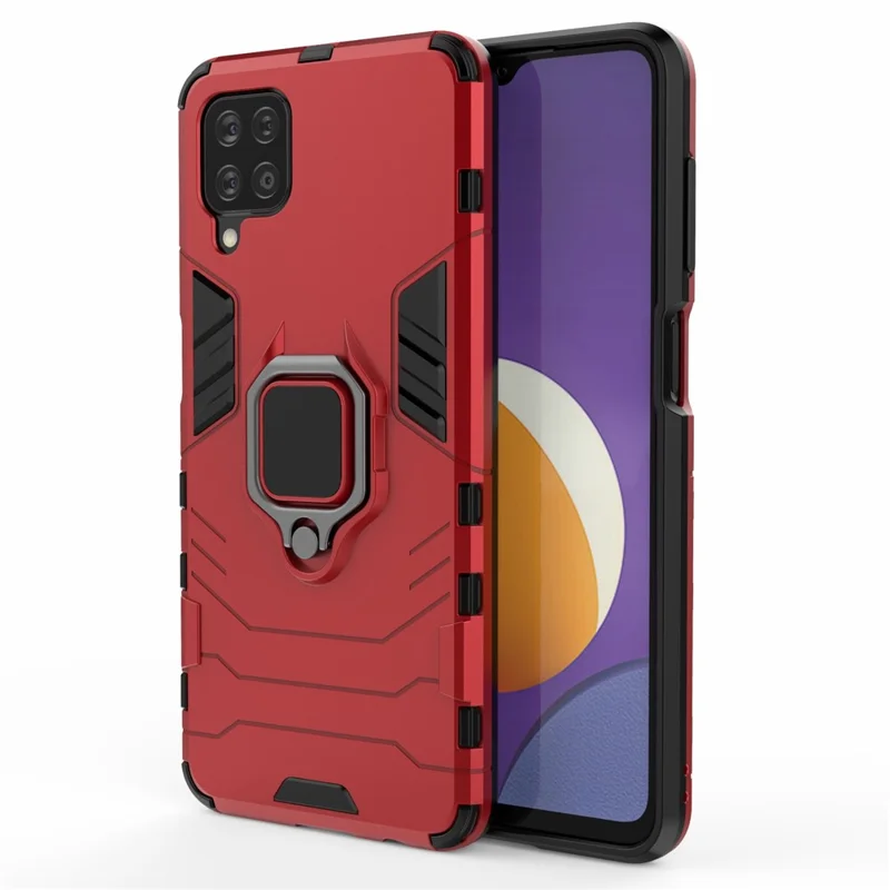 Cool Guard Ring Holder Kickstand PC TPU Hybrid Case Protective Shell for Samsung Galaxy M12 - Red