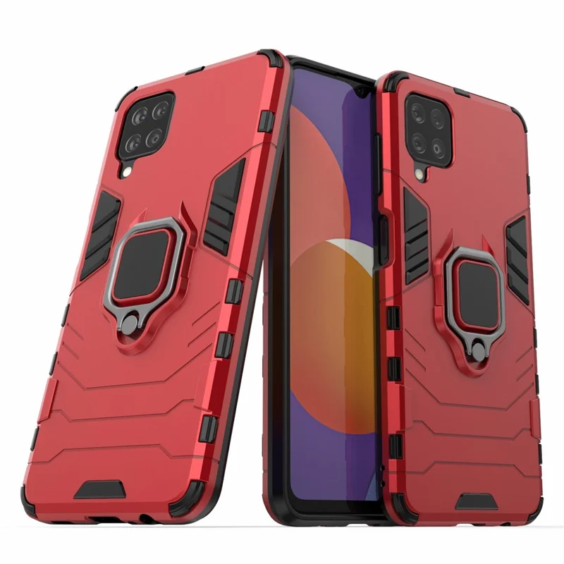 Cool Guard Ring Holder Kickstand PC TPU Hybrid Case Protective Shell for Samsung Galaxy M12 - Red