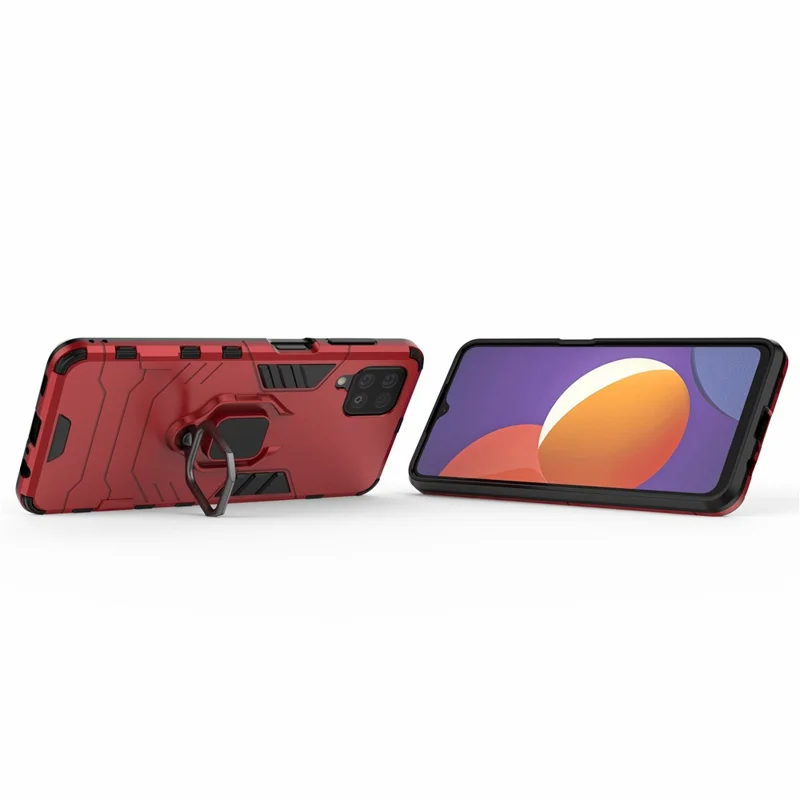 Cool Guard Ring Holder Kickstand PC TPU Hybrid Case Protective Shell for Samsung Galaxy M12 - Red