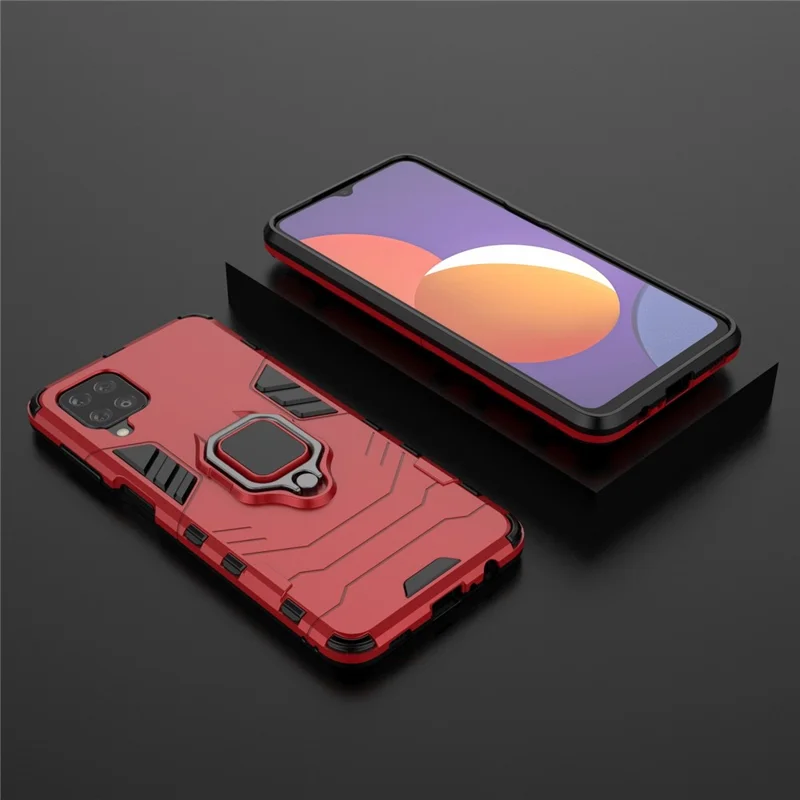 Cool Guard Ring Holder Kickstand PC TPU Hybrid Case Protective Shell for Samsung Galaxy M12 - Red