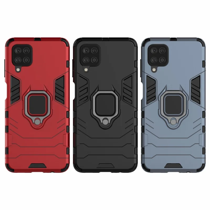 Cool Guard Ring Holder Kickstand PC TPU Hybrid Case Protective Shell for Samsung Galaxy M12 - Red