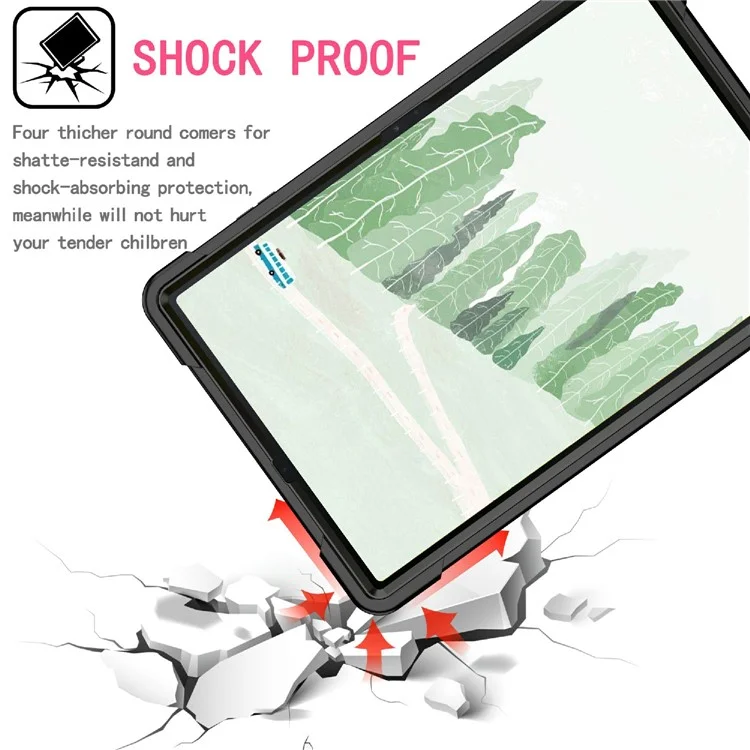 Funda de tableta a prueba de golpes PC + TPU + Funda de silicona con soporte giratorio y correa para el hombro para Samsung Galaxy Tab S8+ / S7 FE / Tab S7+ - Negro