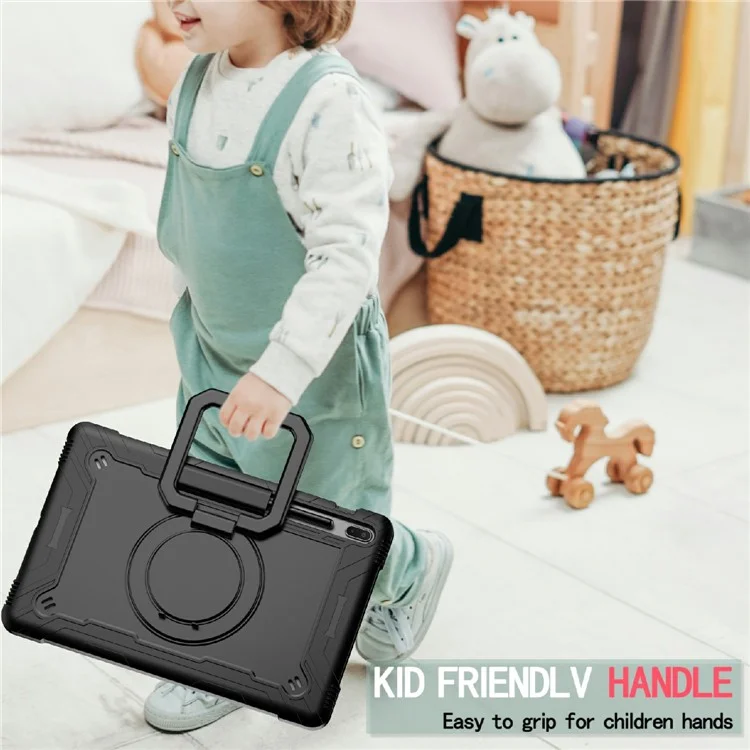 Funda de tableta a prueba de golpes PC + TPU + Funda de silicona con soporte giratorio y correa para el hombro para Samsung Galaxy Tab S8+ / S7 FE / Tab S7+ - Negro