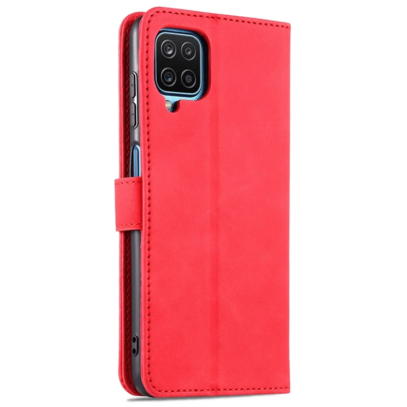 AZNS PU Leather Phone Cover Wallet Case with Stand for Samsung Galaxy A12 - Red
