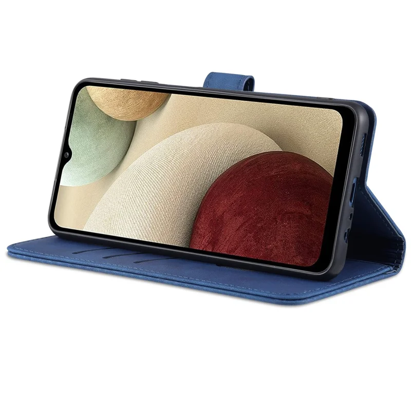 AZNS PU Leather Phone Cover Wallet Case with Stand for Samsung Galaxy A12 - Red