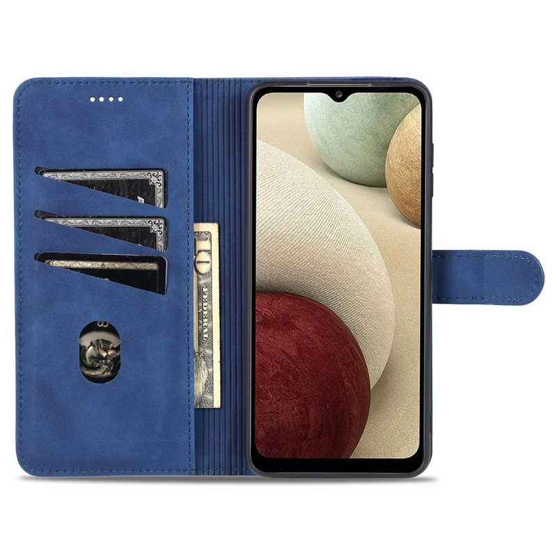 AZNS PU Leather Phone Cover Wallet Case with Stand for Samsung Galaxy A12 - Red