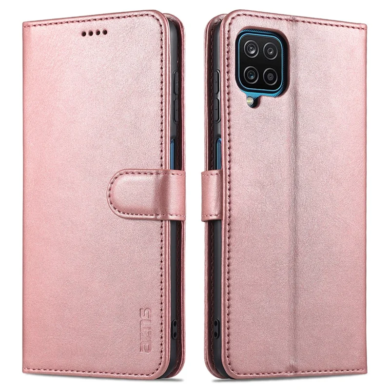 AZNS PU Leather Phone Cover Wallet Case with Stand for Samsung Galaxy A12 - Rose Gold