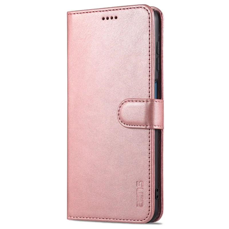 AZNS PU Leather Phone Cover Wallet Case with Stand for Samsung Galaxy A12 - Rose Gold
