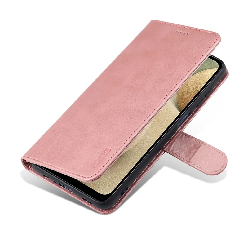 AZNS PU Leather Phone Cover Wallet Case with Stand for Samsung Galaxy A12 - Rose Gold