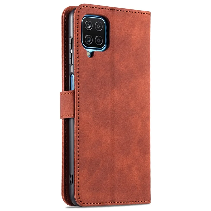 AZNS PU Leather Phone Cover Wallet Case with Stand for Samsung Galaxy A12 - Brown