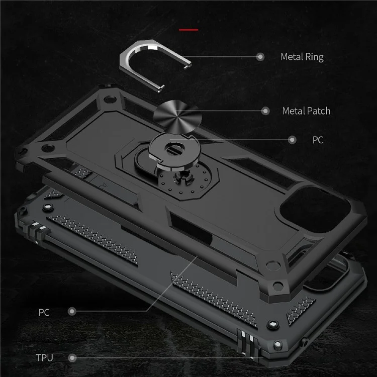 Carcasa de teléfono híbrida con protección contra golpes de PC + TPU y soporte con anillo para Samsung Galaxy A22 5G (versión europea) - Negro