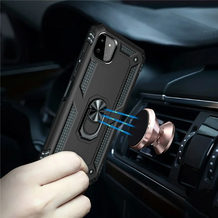 Carcasa de teléfono híbrida con protección contra golpes de PC + TPU y soporte con anillo para Samsung Galaxy A22 5G (versión europea) - Negro