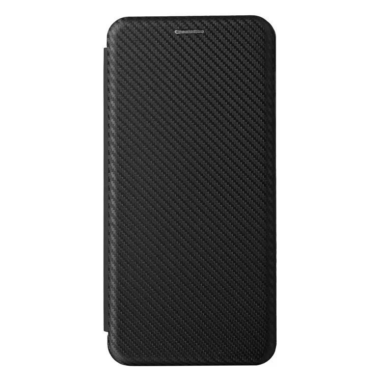 Tarjeta de Crédito con Textura de Fibra de Carbono Absorbida Automáticamente Funda de Teléfono de Cuero para Samsung Galaxy M12/F12 - Negro