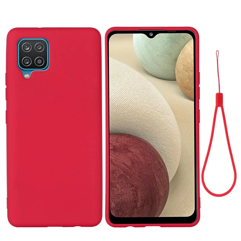 Soft Silicone Mobile Phone Back Case Cover Shell with Lanyard for Samsung Galaxy A22 4G (EU Version) - Red