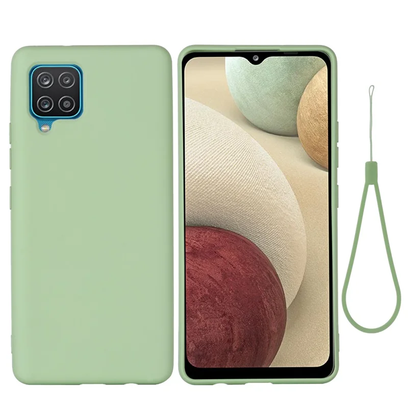 Étui de protection en silicone souple pour téléphone portable avec dragonne pour Samsung Galaxy A22 4G (version européenne) - Vert