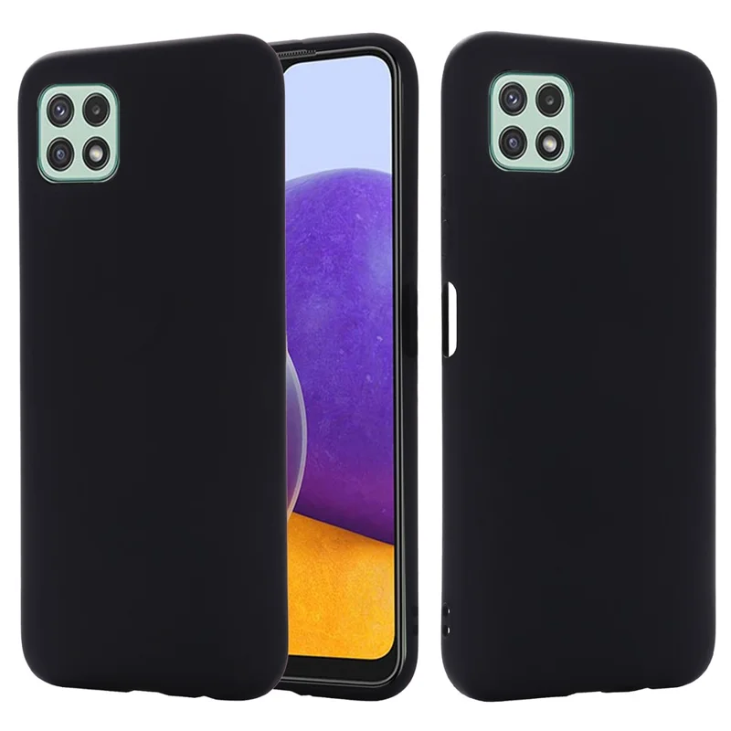 For Samsung Galaxy A22 5G (EU Version) Liquid Silicone Phone Case Shockproof Protective Cover with Handy Strap - Black