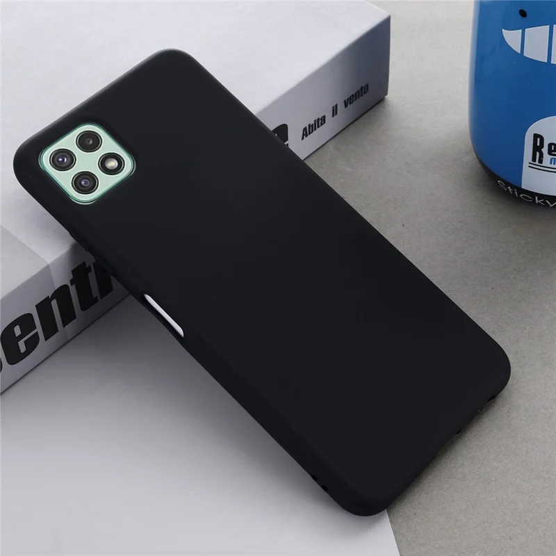 For Samsung Galaxy A22 5G (EU Version) Liquid Silicone Phone Case Shockproof Protective Cover with Handy Strap - Black